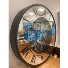 Plus Home Saat Duvar Saati Çarklı Renk Gümüş Siyah Büyükboy Çapı 60 cm