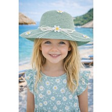 Aydın Şapkacınız Yazlık Papatya Süslemeli Kız Çocuk Hasır Fötr Şapka 4-8 Yaş (48 Cm)