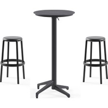 Tilia 2 Kişilik Polipropilen Bar Masa Takımı Siyah (Moon Katlanır Bar Masası Ø60 cm + Duo Bar Taburesi)