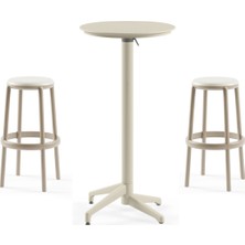 Tilia 2 Kişilik Polipropilen Bar Masa Takımı Bej (Moon Katlanır Bar Masası Ø60 cm + Duo Bar Taburesi)