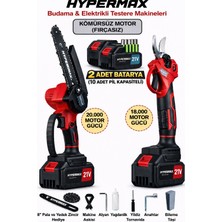 hypermax 2’li Set Kömürsüz Çelik Şanzıman Dal Budama Makası ve Dal Budama Testeresi Çift Akülü 10 Pilli Kırmızı