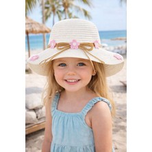 Aydın Şapkacınız Yazlık Papatya Süslemeli Kız Çocuk Hasır Fötr Şapka 4-8 Yaş (48 Cm)