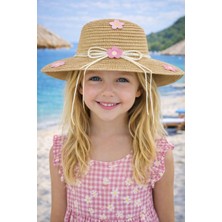 Aydın Şapkacınız Yazlık Papatya Süslemeli Kız Çocuk Hasır Fötr Şapka 4-8 Yaş (48 Cm)
