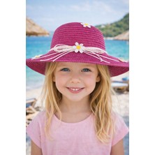 Aydın Şapkacınız Yazlık Papatya Süslemeli Kız Çocuk Hasır Fötr Şapka 4-8 Yaş (48 Cm)
