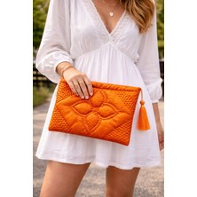 Turuncu Kapitone Portföy Çanta- El Yapımı Clutch- Abiye & Günlük Kullanım- Şık Kadın Çanta