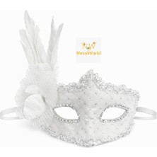 Paradise Sda Beyaz Tüylü Venedik Lüks Balo Maskesi 4523