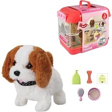 Oyuncak Sesli Işıklı Yürüyen Hareketli Köpek Taşıma Çantalı Aksesuarlı Set Taşınabilir Çanta +Pil🎁 (Kırmızı-Beyaz)