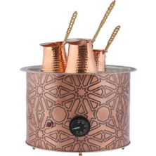 Cahvee Yuvarlak Kumda Kahve Makinesi 27X20 cm | 3 Cezveli, Bakır, Elektrikli