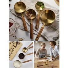 Single 4 Adet Büyük Boy Paslanmaz Çelik Ahşap Saplı Ölçü Kaşığı Seti 60ML 80ML 125ML 250ML