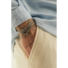 Fjellor Dúravel Gümüş Renk Ataç, Figaro & Gurmet Zincirli Erkek Paslanmaz Çelik Bileklik Seti