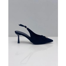Feles Kadın Siyah Nubuk Ince Topuklu Arkası Açık Stiletto – 7 cm Topuk - Podeia Estilo