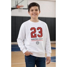 Evavi Erkek Çocuk 23 Numara Baskılı Bisiklet Yaka Beyaz Sweatshirt