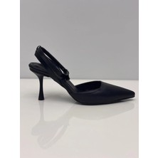 Feles Kadın Siyah Topuklu Arkası Açık Bilekten Bağlamalı Ayakkabı - Stiletto - 7 cm Topuk - Podeia Estilo