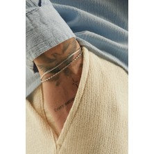 Fjellor Eylador Gümüş Renk Ince Balık Sırtı & Rolo Zincirli Erkek Paslanmaz Çelik Bileklik Seti