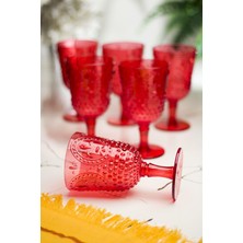 Akrilik Kırmızı 6 Lı Kadeh & Su Meşrubat Kahve Yanı Bardağı 450 ml ( Cam Değildir )
