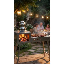 Yirmiyedi Katlanabilir Mangal Semaver Seti 2’si 1 Arada Taşınabilir Kamp Piknik Gri Renk + Pürmüz Hediyeli