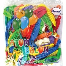 Atom Punch İpli Lastikli Balon 100'lü Paket - Büyük Boyutlu Renkli Parti Malzemesi
