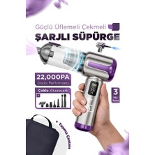 Ensiga Çantalı LCD Ekran Göstergeli 22.000PA Kablosuz Dikey Süpürge Güçlü Üfleme Çekme Şarjlı Süpürge