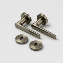 Antik Füme Oda Tipi Kapı Kolu Rozetli Sağ Sol Uygun Modern Iç Kapı Kilitli 1 Takım