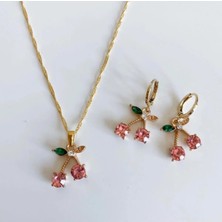 Venüs Design Pembe Kiraz Kolye-Küpe Set