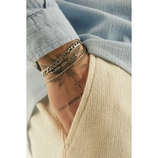 Fjellor Cendorin Gümüş Renk 3’lü Paslanmaz Çelik Erkek Bileklik Seti | Kalın Gurmet, Ataç & Ince Zincir