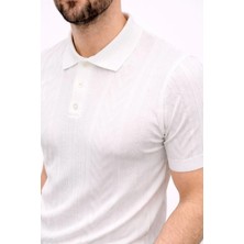 Giyim Center Erkek Yazlık Triko Tişört Kısa Kol Polo Yaka Düğmeli T-Shirt - Beyaz