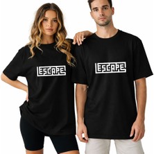 Kidilia Escape Görselli Unisex Bisiklet Yaka Tasarım Tshirt - Beden: Lrenk: Siyah