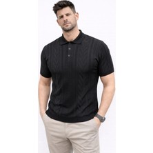 Giyim Center Erkek Yazlık Triko Tişört Kısa Kol Polo Yaka Düğmeli T-Shirt - Siyah