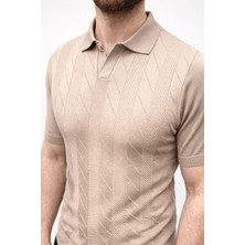 Giyim Center Erkek Yazlık Triko Dokuma Tişört Kısa Kol Polo Yaka T-Shirt - Bej