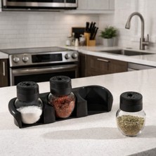 Padilon Modern 3'lü Cam Baharatlık Seti Ayarlanabilir Kapaklı Mutfak Baharat Seti