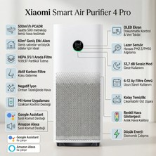Xiaomi Smart Air Purifier Akıllı Hava Temizleyici, 60M² Alan, Hepa Filtre, Negatif Iyon, OLED Ekran, Google Assistant & Alexa Uyumlu, Mi Home Uygulama Kontrolü, Ultra Sessiz Gece Modu