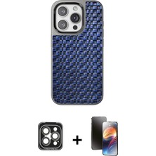 Cepte Toptan iPhone 15 Pro Max Siluet Form Serisi - Siyah 3D Antistatik Mat Seramik Nano Ekran Koruyucu + Gri Pvd Metal Kamera Lens