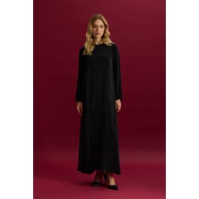 Eskişehir Mağazacılık T26Y-4008 Mıssdalıda Düz Renk Uzun Kollu Cupro Elbise