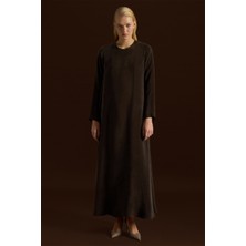 Eskişehir Mağazacılık T26Y-4008 Mıssdalıda Düz Renk Uzun Kollu Cupro Elbise