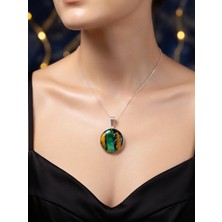 Anka Select Doğal Taş  Kolye  – Yeşil Sarı Desenli El Yapımı Doğal Taş Kolye Ucu Vintage Tasarım Murano Cam