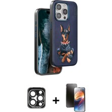 Cepte Toptan iPhone 15 Pro Max Nova Form Koleksiyonu - Siyah 3D Antistatik Mat Seramik Nano Ekran Koruyucu + Lacivert Pvd Metal Kamera Lens