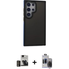 Cepte Toptan Galaxy S24 Ultra Eksen Işık - Siyah Vanessa Magic Hayalet Cam + Gold Pvd Metal Kamera Lens