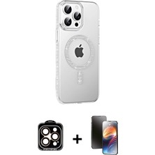 Cepte Toptan iPhone 15 Pro Max Yörünge Koleksiyonu - Siyah 3D Antistatik Mat Seramik Nano Ekran Koruyucu + Turuncu Pvd Metal Kamera Lens