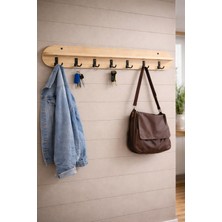 Emr Mobilya 120 cm Ahsap Renk Oval Kesim 7 Kancalı Duvara Monte Askılık