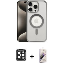 Cepte Toptan iPhone 15 Pro Max Siluet Çizgi Serisi - Siyah Bilvis 3D Mat Cam Ekran Koruyucu + Siyah Pvd Metal Kamera Lens