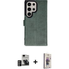 Cepte Toptan Galaxy S24 Ultra Siluet Işık Serisi - Siyah Bilvis 3D Cam Ekran Koruyucu + Derin Mor Pvd Metal Kamera Lens