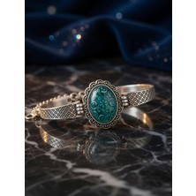 Anka Select El Yapımı Alpaka (Alman Gümüşü) Bileklik – Işlemeli Seramik Taşlı Vintage Otantik Tasarım Bilezik