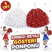 Magicool 1 Çift ( 2 Adet ) Kırmızı-Beyaz Renk 23 Nisan 19 Mayıs 29 Ekim Okul Gösteri Ponponları Ekstra Dolgun