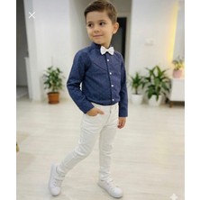 Gny Giyim Erkek Çocuk Puantiye Detaylı Lacivert Beyaz Smokin Takım