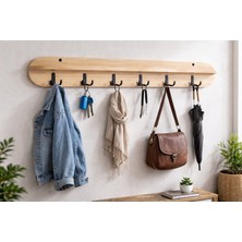 105 cm Ahsap Renk Oval Kesim 6 Kancalı Duvara Monte Askılık