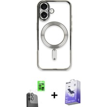 Cepte Toptan iPhone 16 Nova Işık Özel Seri - Siyah Bilvis 5in1 5d Magic Hayalet Cam Ekran Koruyucu + Siyah Raze Metal Kamera Lens