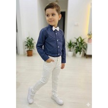 Gny Giyim Erkek Çocuk Puantiye Detaylı Lacivert Beyaz Smokin Takım