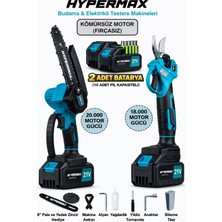 hypermax 2’li Set Kömürsüz Çelik Şanzıman Dal Budama Makası ve Dal Budama Testeresi Çift Akülü 10 Pilli