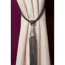 Mefaks Tekstil Kafes Lale Model Perde Bağı Braçol Tek Adet Barok Gümüş Antrasit