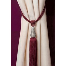 Mefaks Tekstil Kafes Lale Model Perde Bağı Braçol Tek Adet Barok Gümüş Bordo